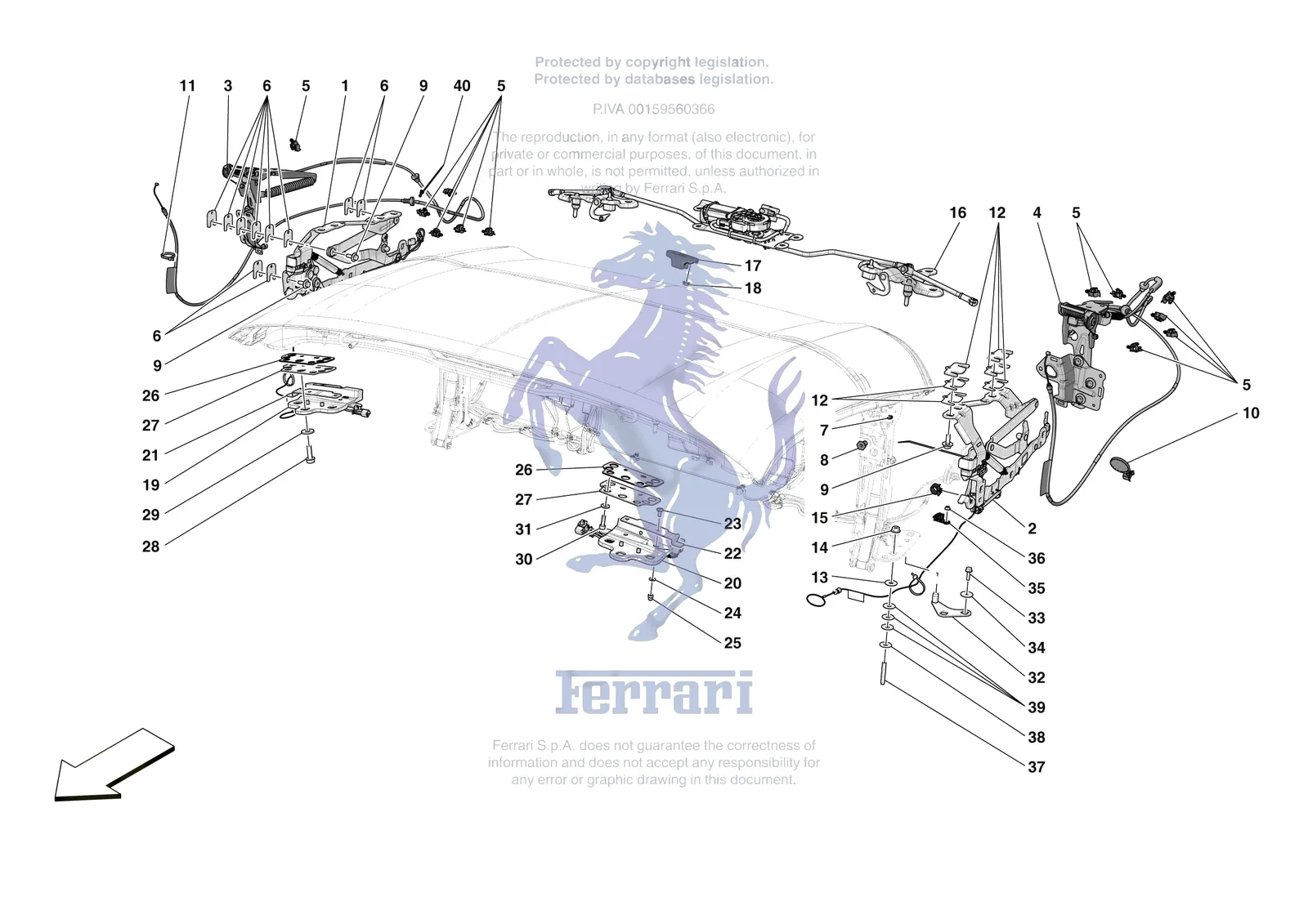 Ferrari 296 GTS [VEHICLE TRIM] - E.13.02 - ROOF - KINEMATICS exploded diagram
