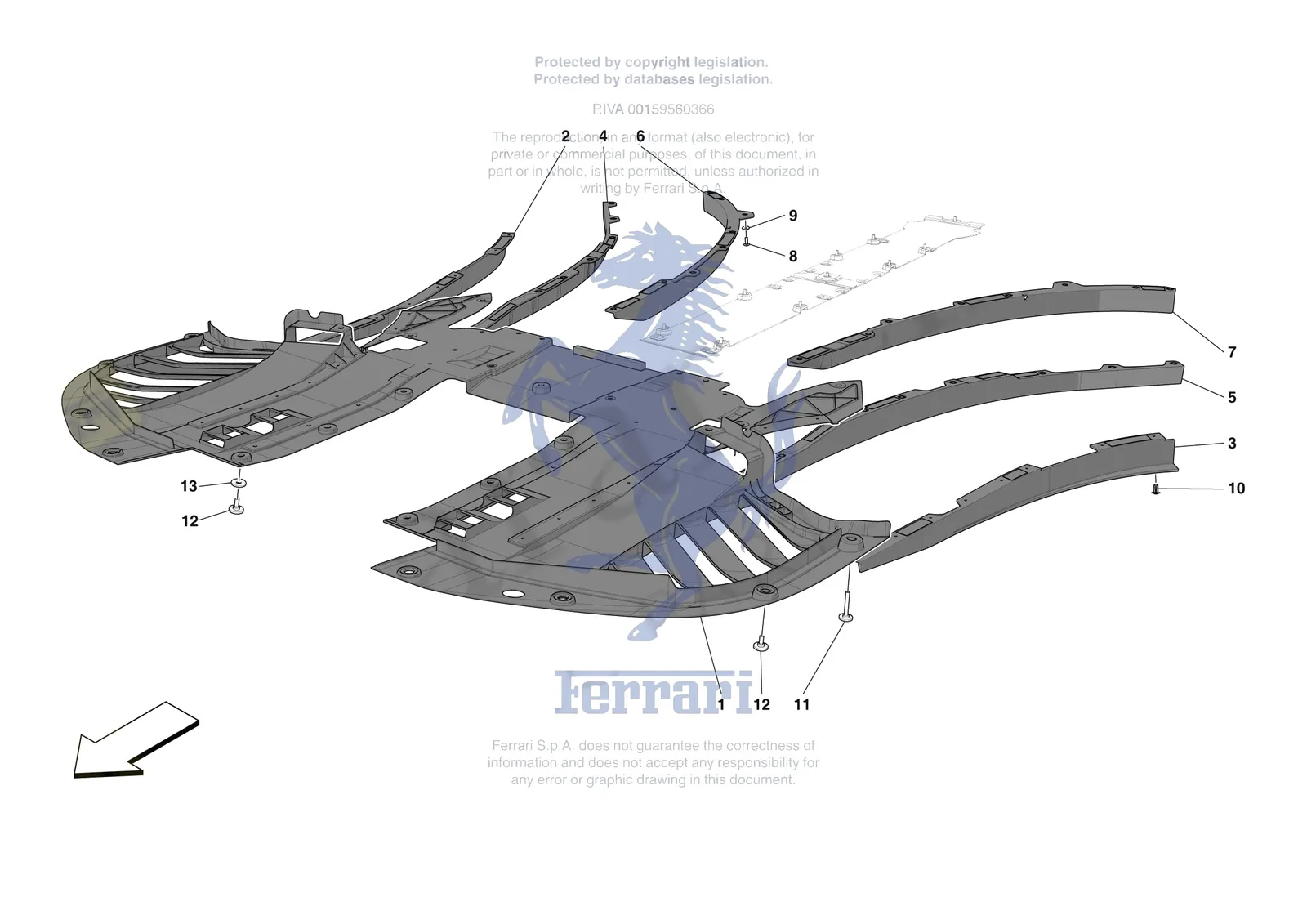 Ferrari 296 GTS [VEHICLE TRIM] - E.14 - FRONT SHIELDS exploded diagram