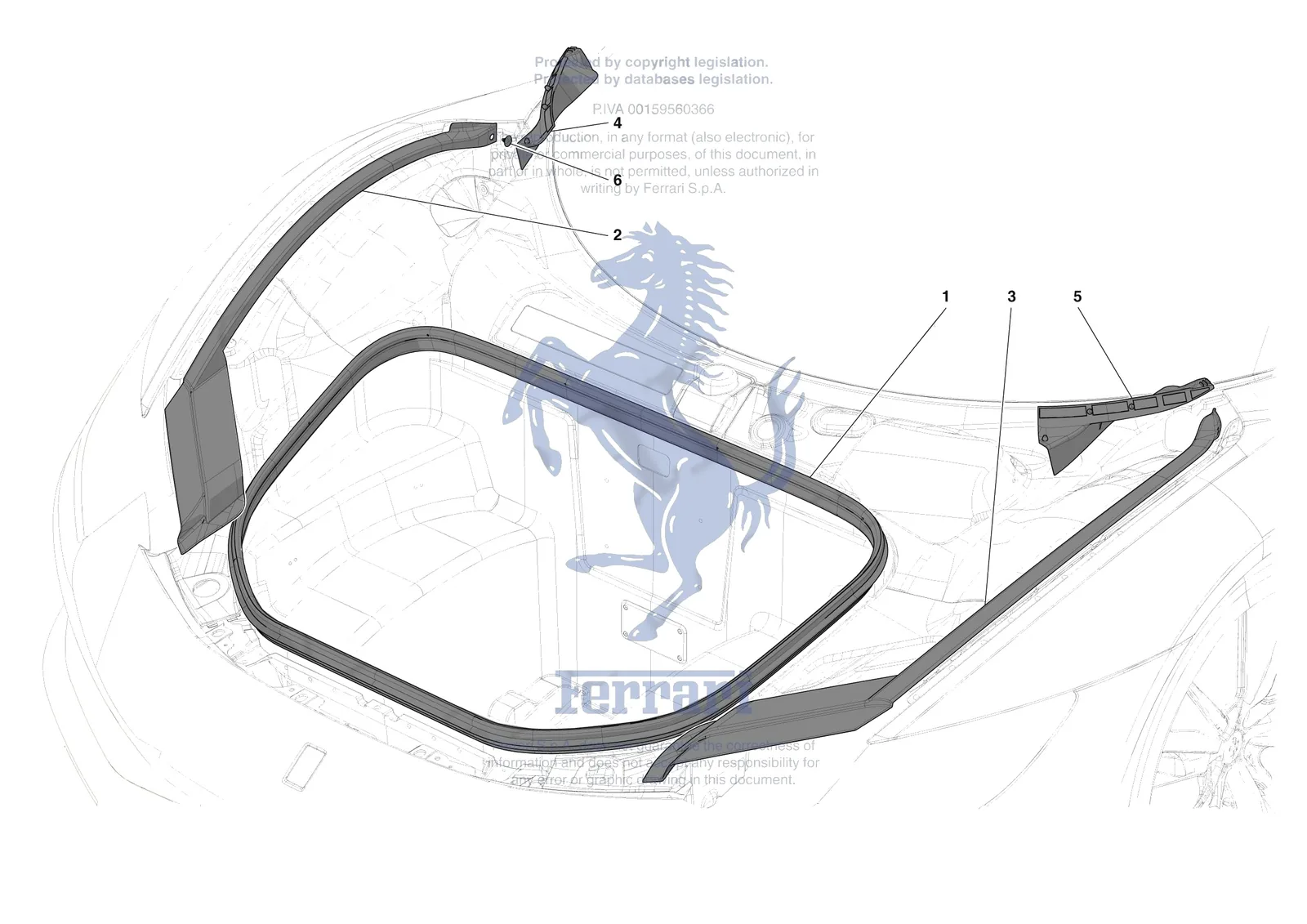 Ferrari 296 GTS [VEHICLE TRIM] - E.35 - FRONT LID SEALS exploded diagram