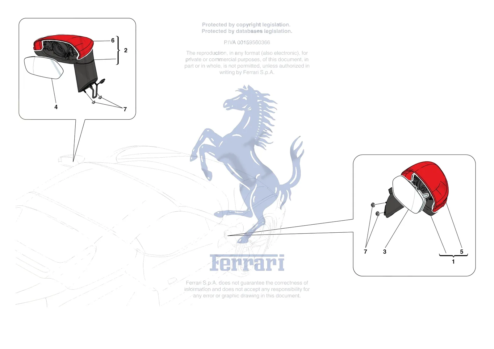 Ferrari 296 GTS [VEHICLE TRIM] - E.54 - EXTERNAL REAR VIEW MIRRORS exploded diagram
