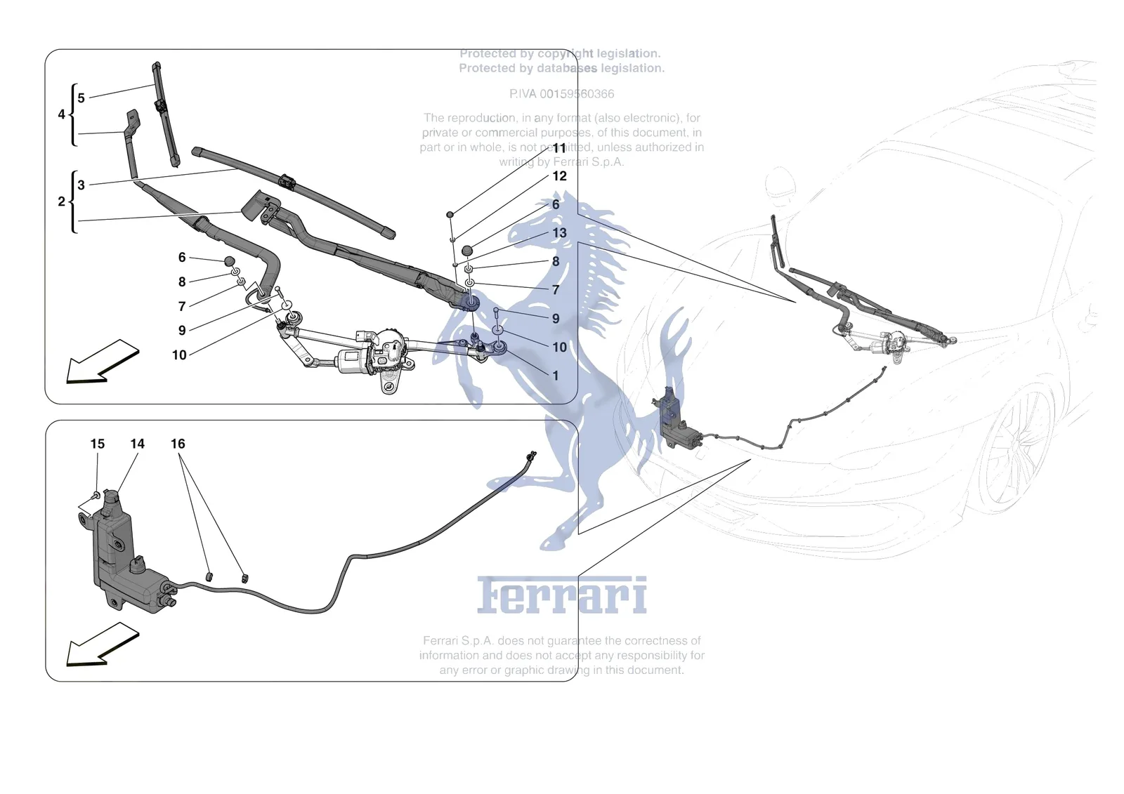 Ferrari 296 GTS [VEHICLE TRIM] - E.55 - WIPERS AND HEADLAMP WASHERS exploded diagram