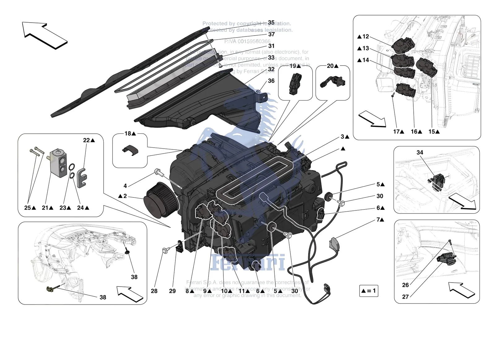Ferrari 296 GTS [VEHICLE TRIM] - E.57.01 - AC SYSTEM - EVAPORATOR exploded diagram