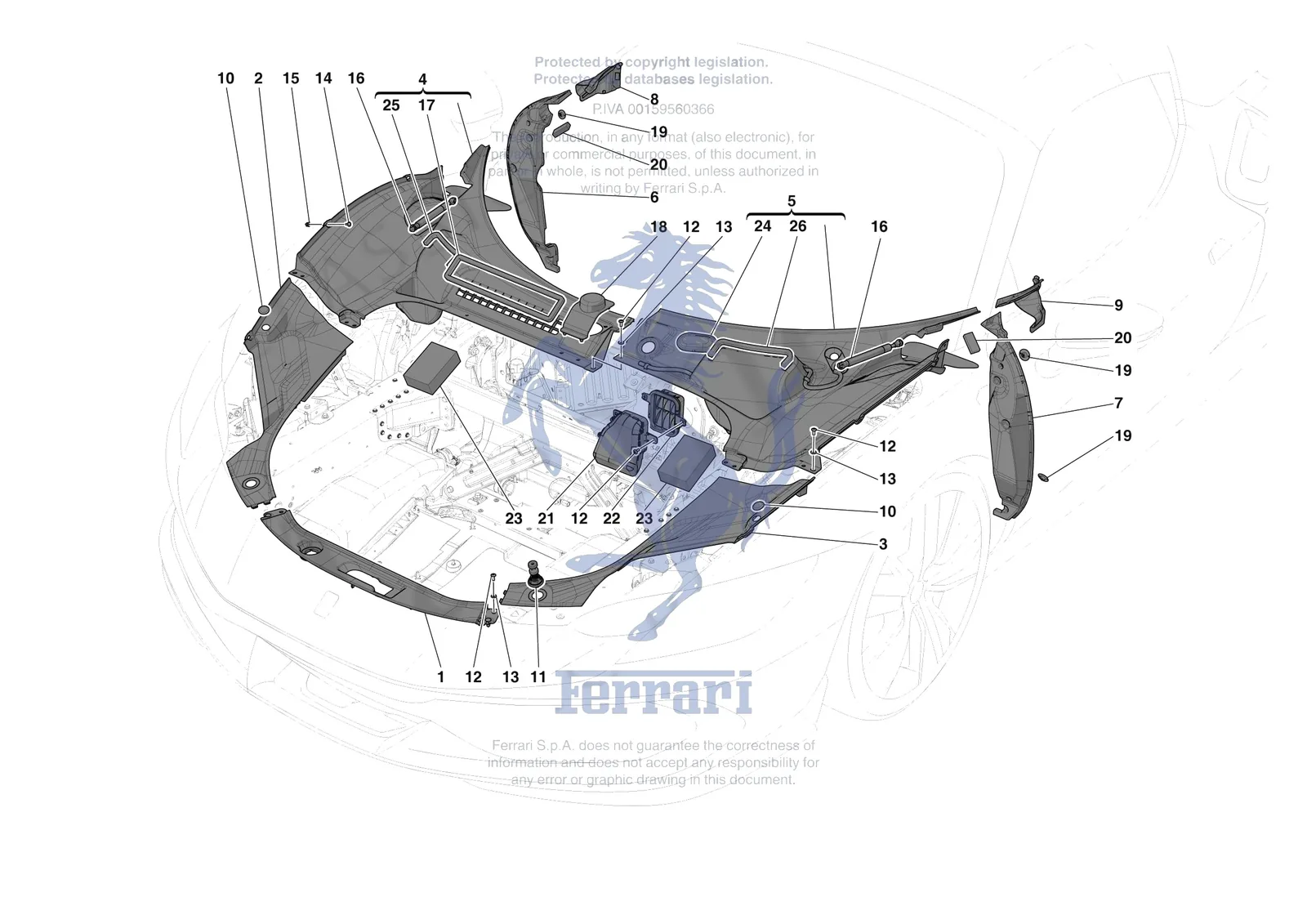 Ferrari 296 GTS [VEHICLE TRIM] - E.60 - FRONT SUBSTRUCTURE TRIM exploded diagram