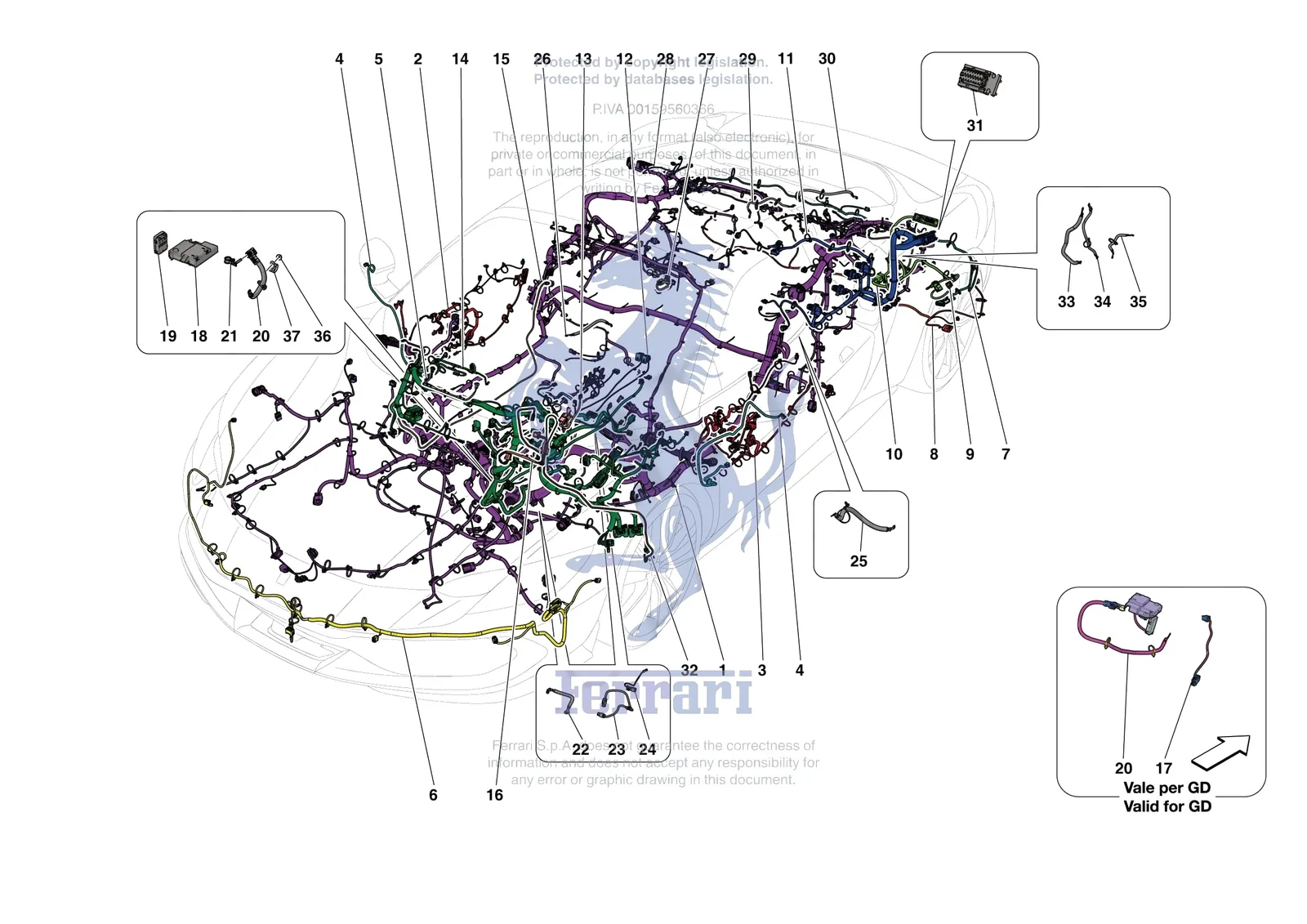 Ferrari 296 GTS [ELECTRICAL SYSTEM] - F.07 - LOW VOLTAGE WIRING HARNESSES exploded diagram