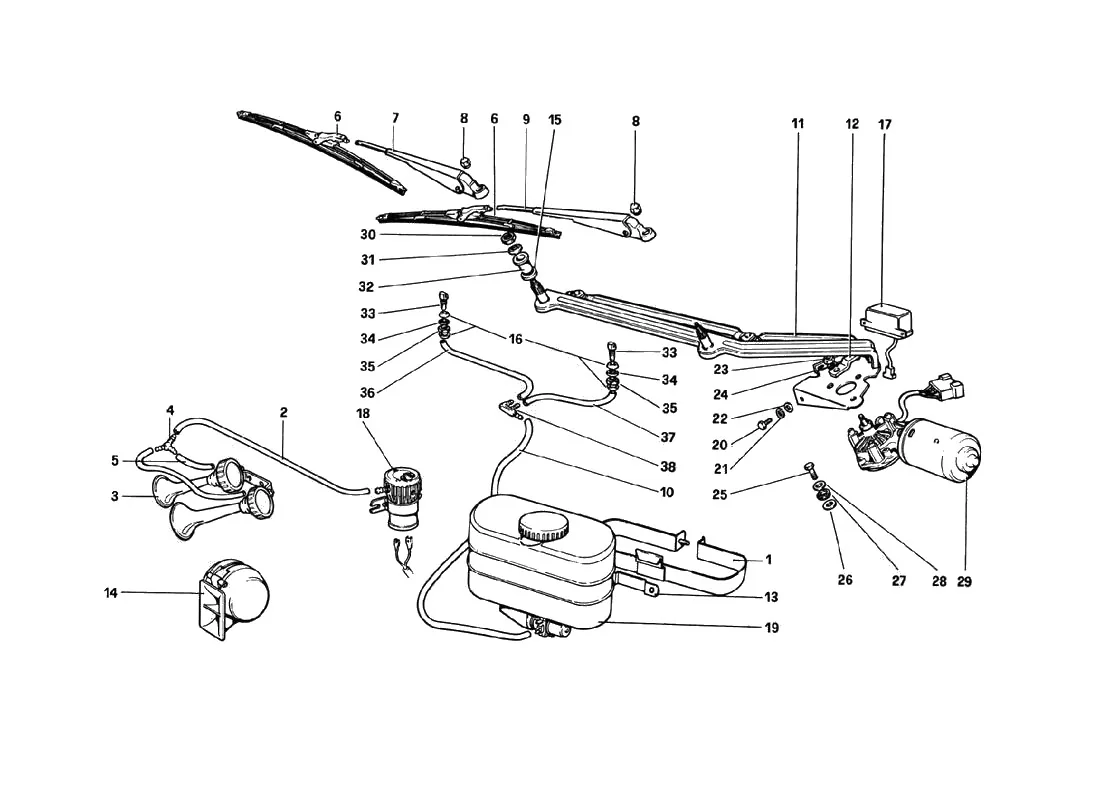 Windshield Wiper, Washer And Horn (Variants For RHD - Aus Versions)