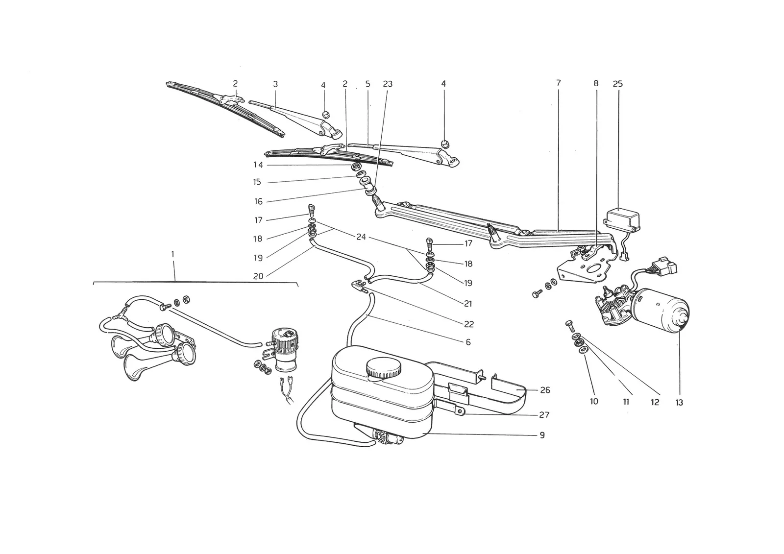 Windshield Wiper, Washer And Horn