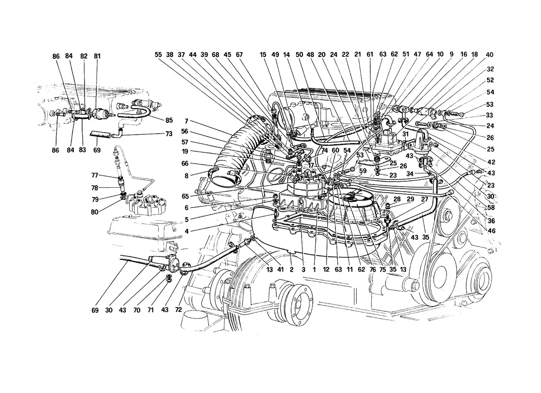 Ferrari 308 Quattrovalvole Fuel Injection System - Fuel Distributors, Lines exploded diagram