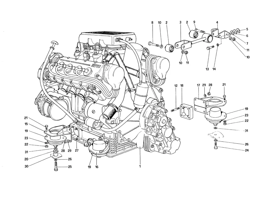 Ferrari 328 GTB/GTS (1985) Engine - Gearbox And Supports exploded diagram