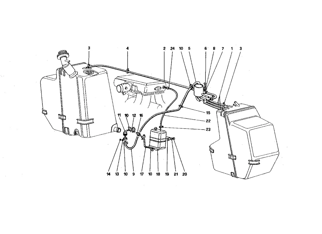 Ferrari 328 GTB/GTS (1985) Antievaporative Emission Control System (For U.S. And Sa Version) exploded diagram