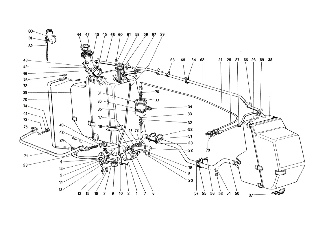 Ferrari 328 GTB/GTS (1985) Fuel Pump And Pipes exploded diagram