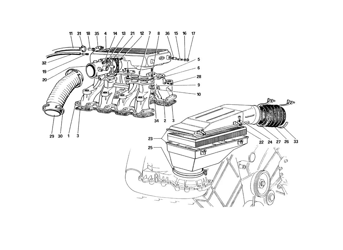 Ferrari 328 GTB/GTS (1985) Air Intake And Manifolds exploded diagram