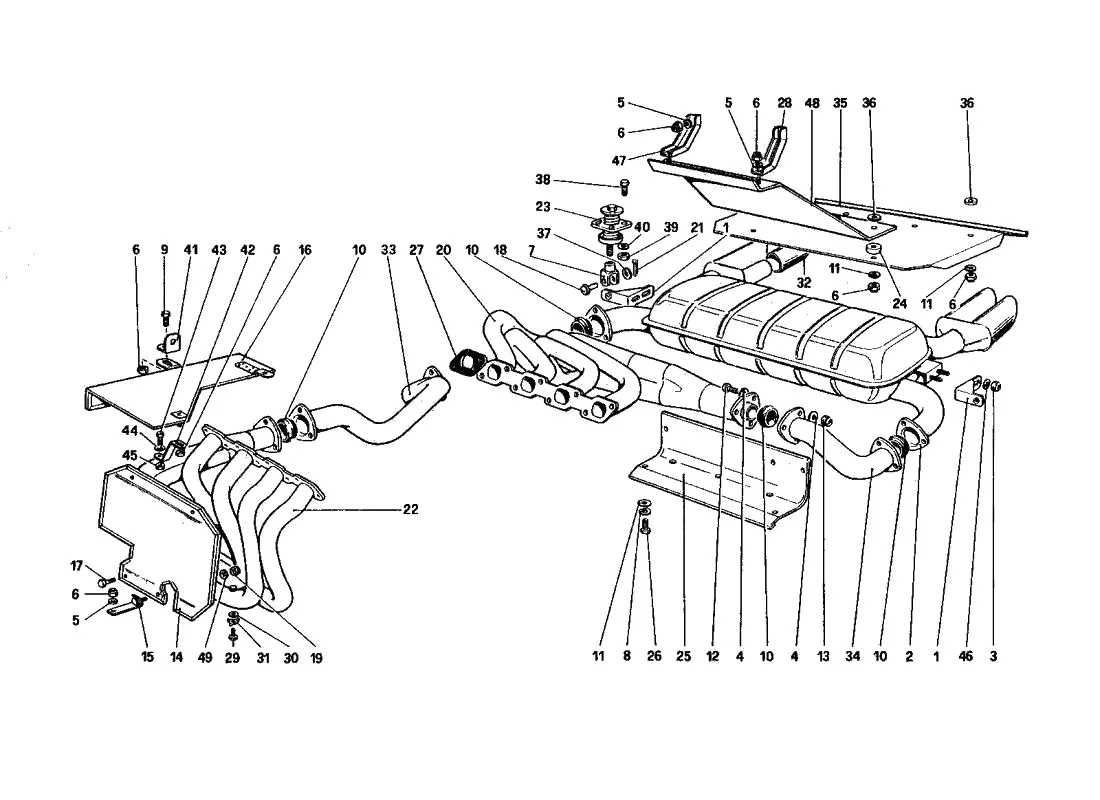 Ferrari 328 GTB/GTS (1985) Exhaust System (Not For U.S. And Sa Version) exploded diagram