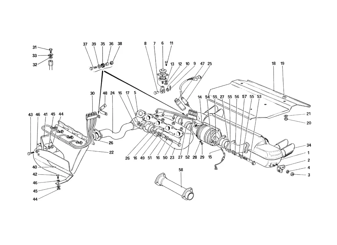 Ferrari 328 GTB/GTS (1985) Exhaust System (For U.S. And Sa Version) exploded diagram