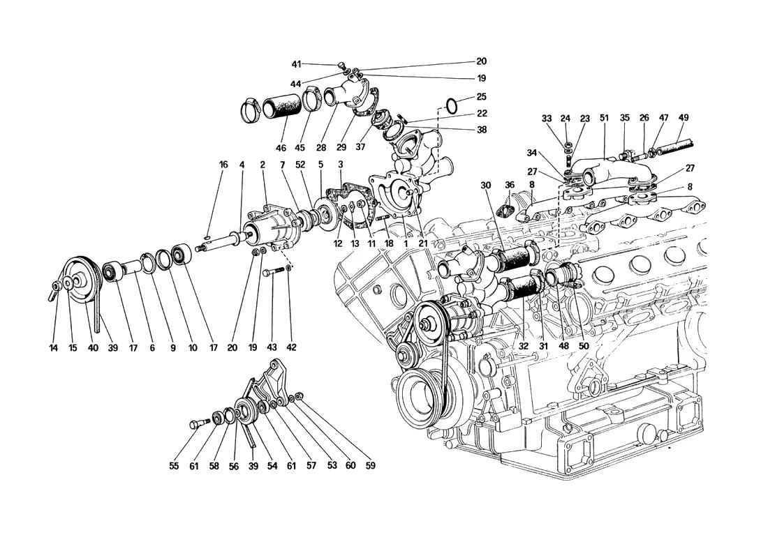 Ferrari 328 GTB/GTS (1985) Water Pump And Piping exploded diagram