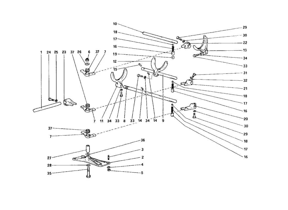 Ferrari 328 GTB/GTS (1985) Inside Gearbox Controls exploded diagram