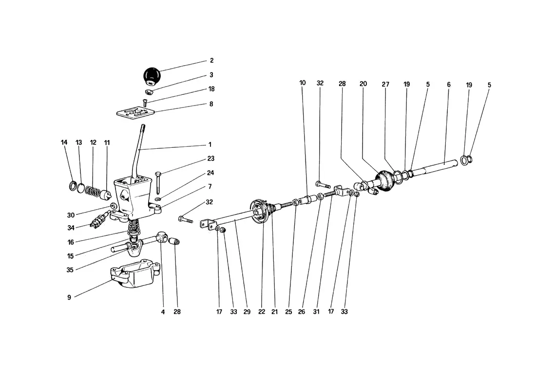 Ferrari 328 GTB/GTS (1985) Outside Gearbox Controls exploded diagram
