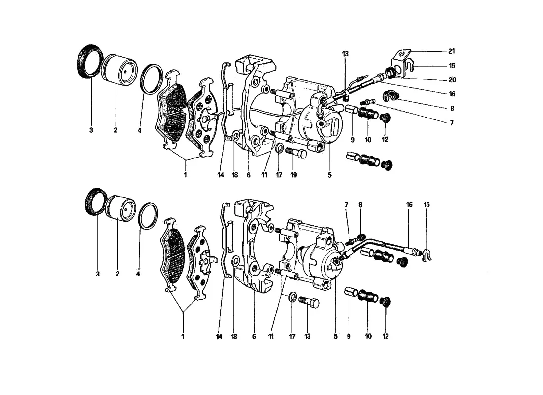 Ferrari 328 GTB/GTS (1985) Calipers For Front And Rear Brakes exploded diagram