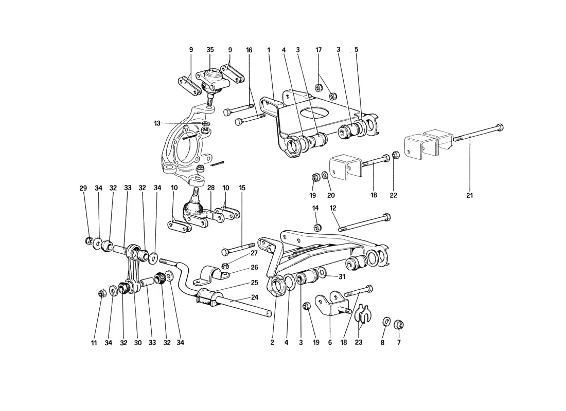 Ferrari 328 GTB/GTS (1985) Front Suspension - Wishbones exploded diagram