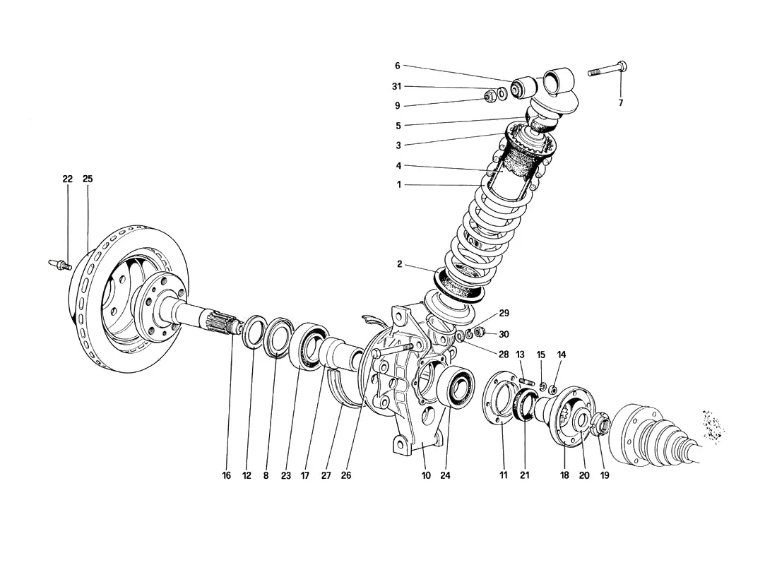 Ferrari 328 GTB/GTS (1985) Rear Suspension - Shock Absorber And Brake Disc exploded diagram