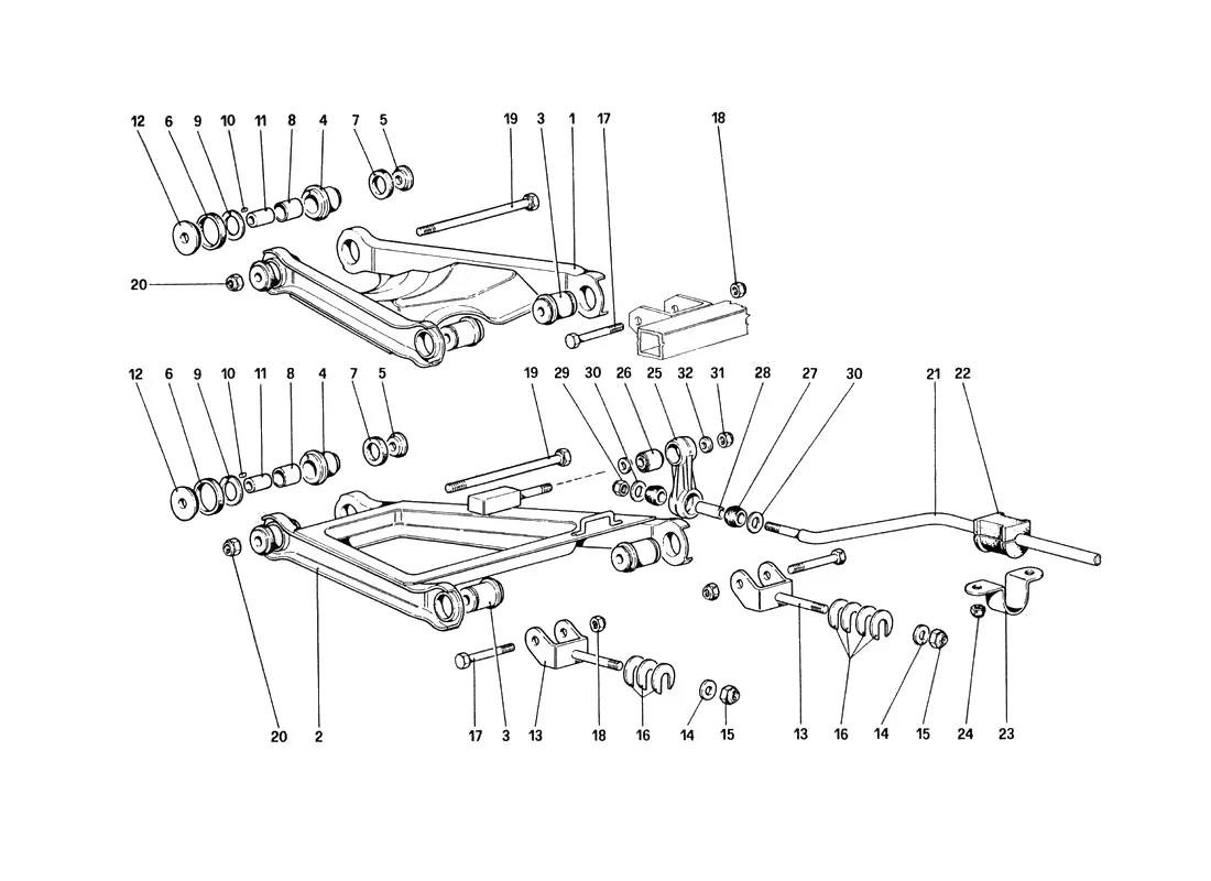 Ferrari 328 GTB/GTS (1985) Rear Suspension - Wishbones exploded diagram