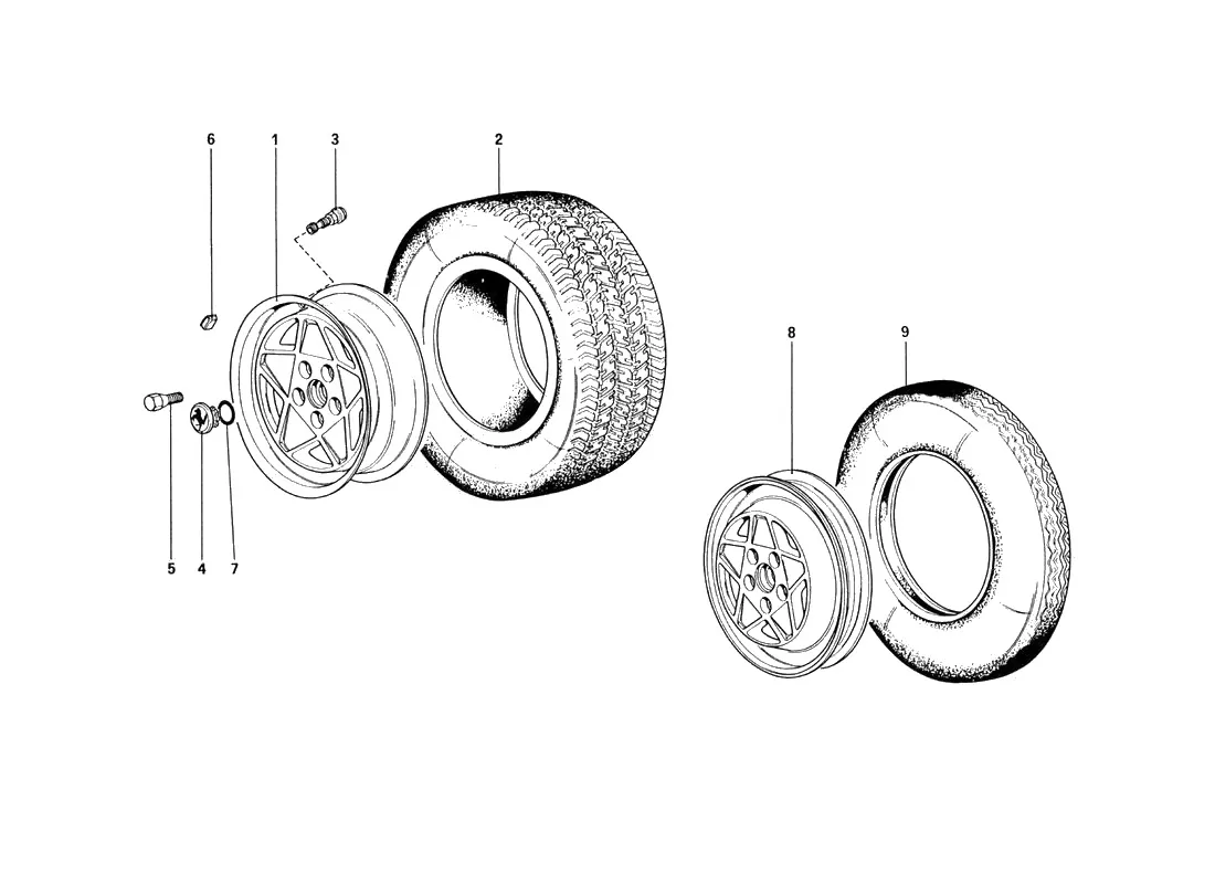 Ferrari 328 GTB/GTS (1985) Wheels exploded diagram