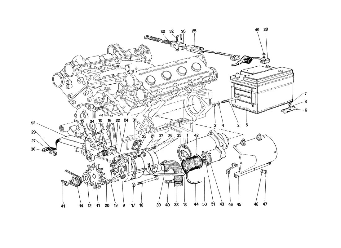 Ferrari 328 GTB/GTS (1985) Electric Generating System exploded diagram