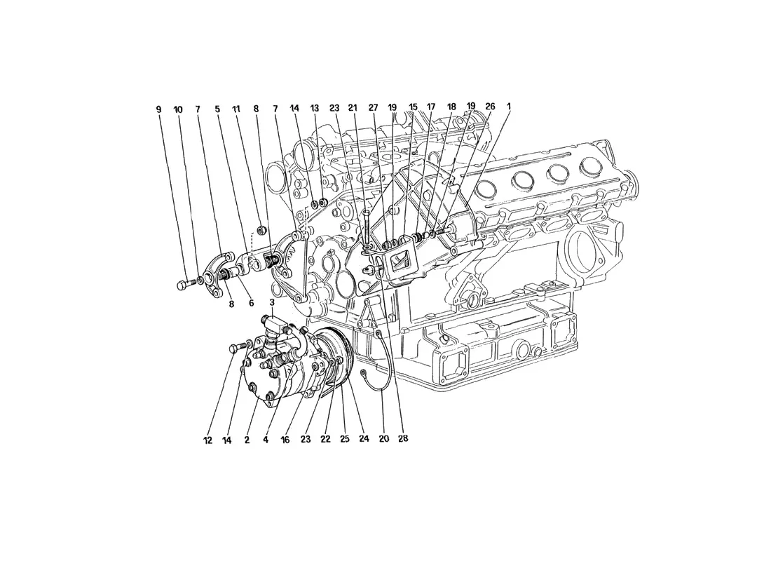 Ferrari 328 GTB/GTS (1985) Air Conditioning Compressor And Controls (Not For U.S. Version) exploded diagram