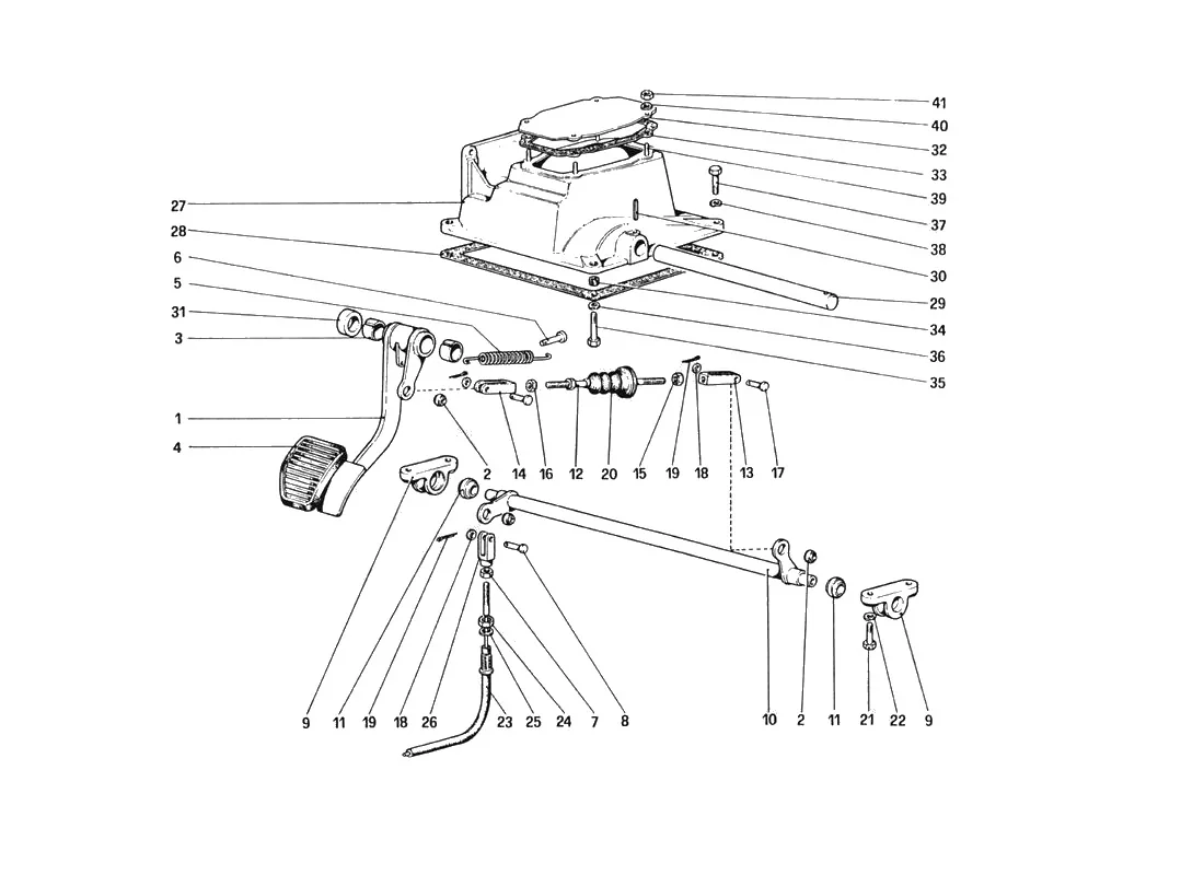 Ferrari 328 GTB/GTS (1985) Pedal Board Clutch Control (Variants For RHD Version) exploded diagram