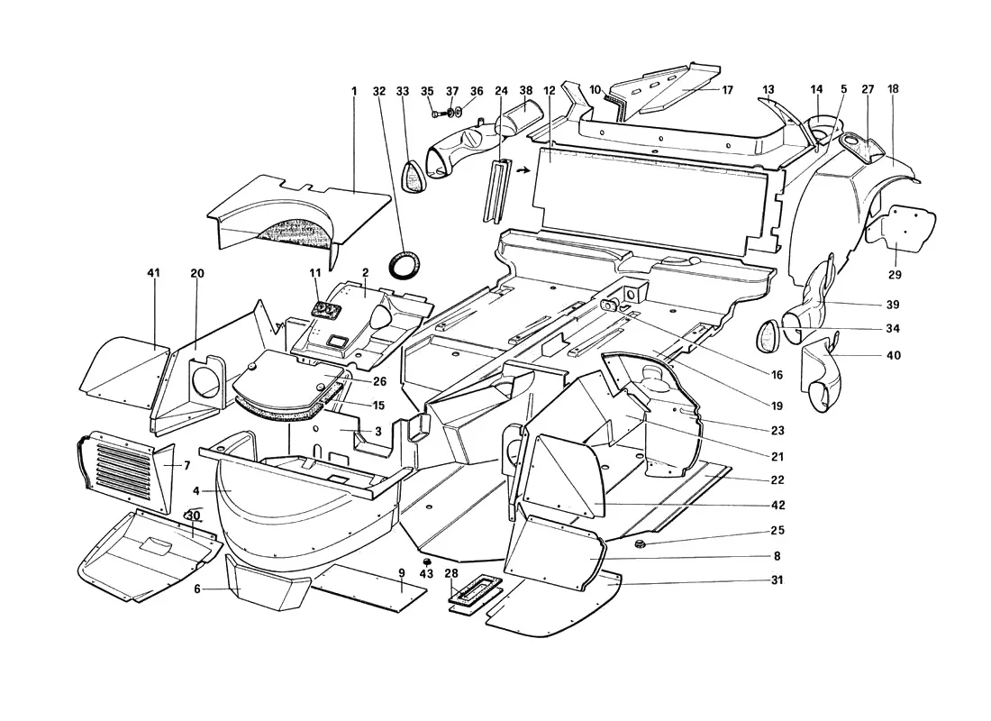 Ferrari 328 GTB/GTS (1985) Body Shell - Inner Elements exploded diagram