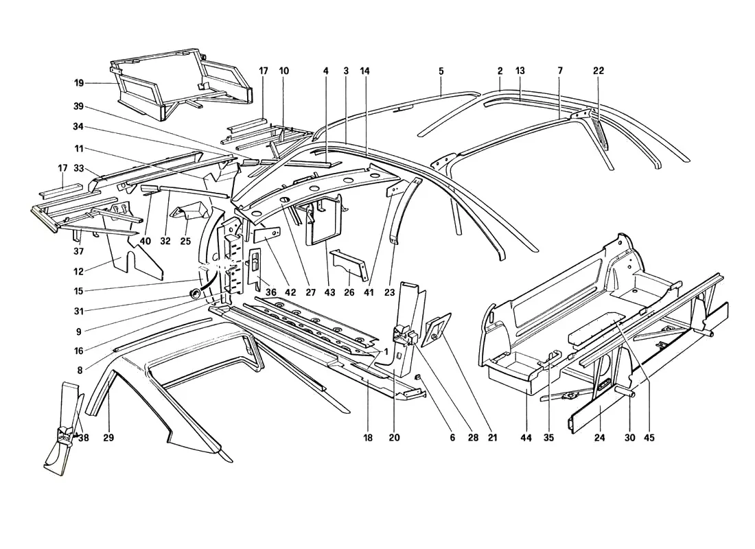 Ferrari 328 GTB/GTS (1985) Body Shell - Inner Elements (Not For U.S. And Sa Version) exploded diagram