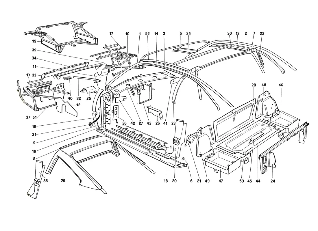Ferrari 328 GTB/GTS (1985) Body Shell - Inner Elements (For U.S. And Sa Version) exploded diagram