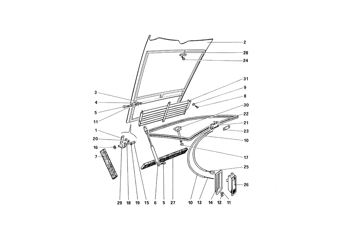 Ferrari 328 GTB/GTS (1985) Front Compartment Lid exploded diagram