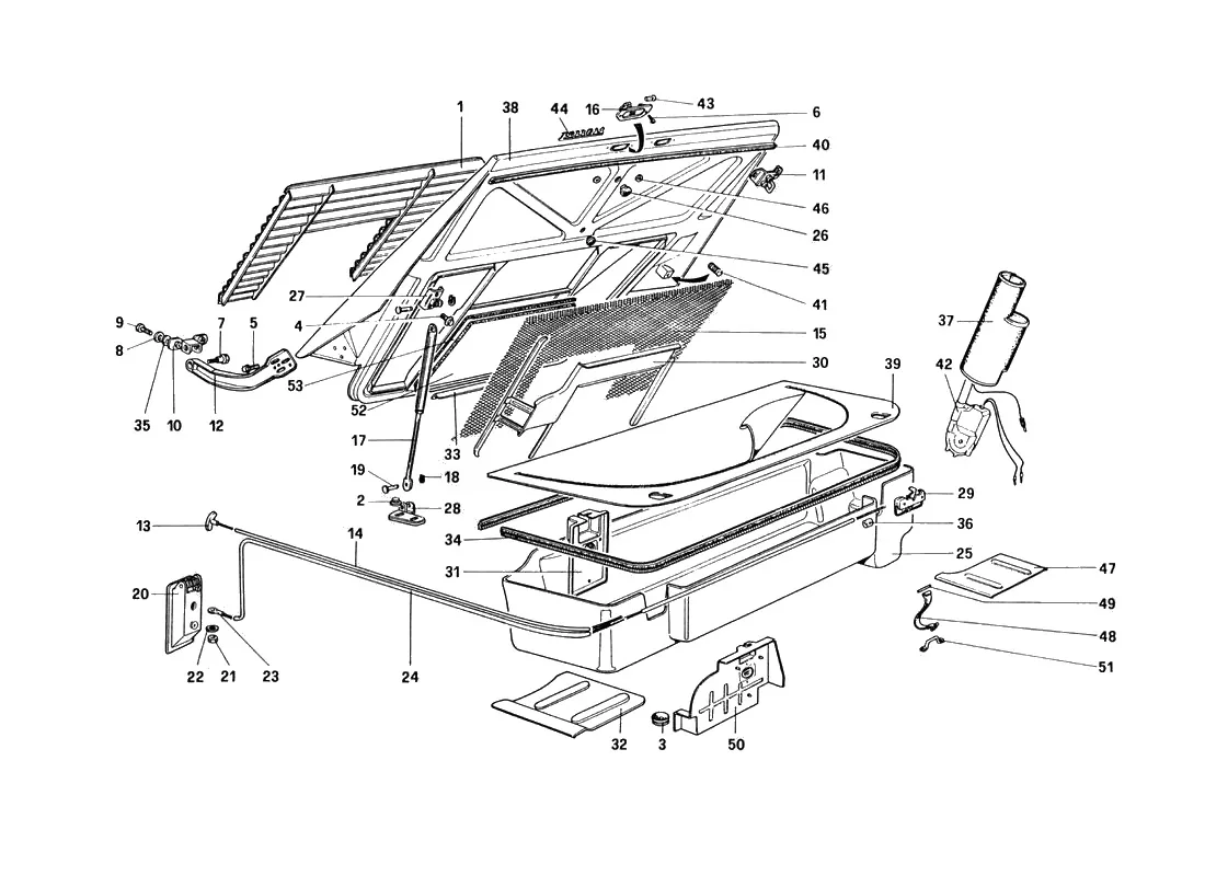 Ferrari 328 GTB/GTS (1985) Rear Bonnet And Luggage Compartment Covering exploded diagram