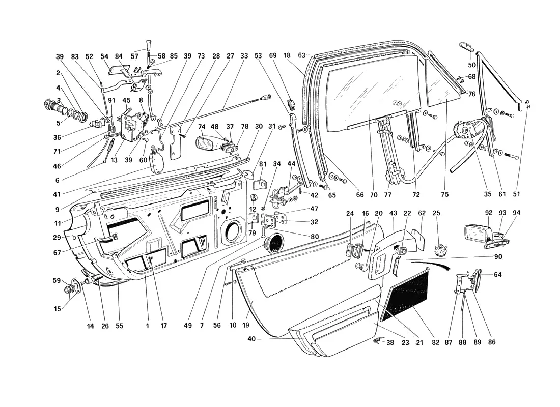 Ferrari 328 GTB/GTS (1985) Doors exploded diagram