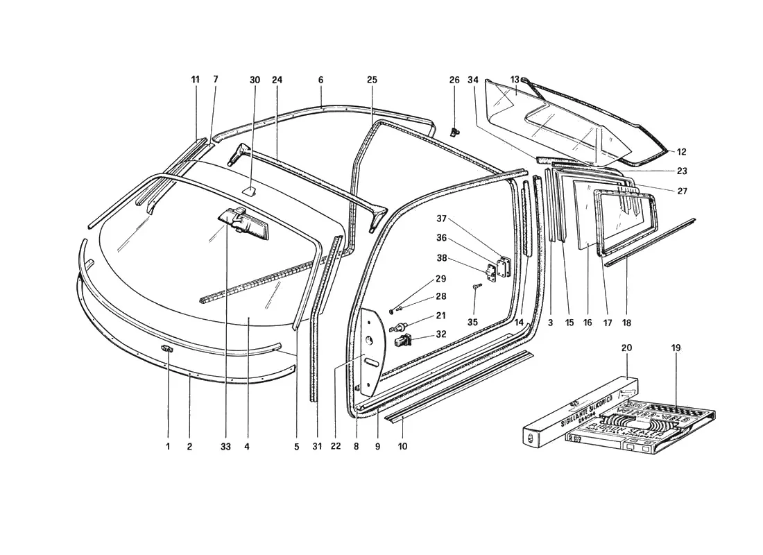 Ferrari 328 GTB/GTS (1985) Glasses exploded diagram