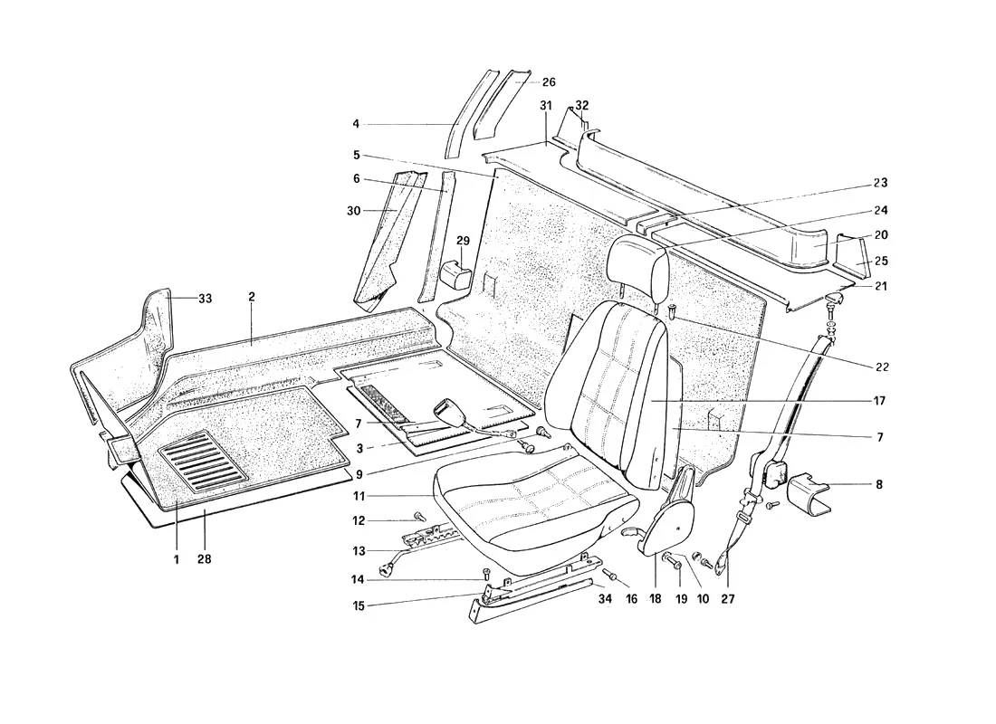 Ferrari 328 GTB/GTS (1985) Interior Trim, Accessories And Seats exploded diagram