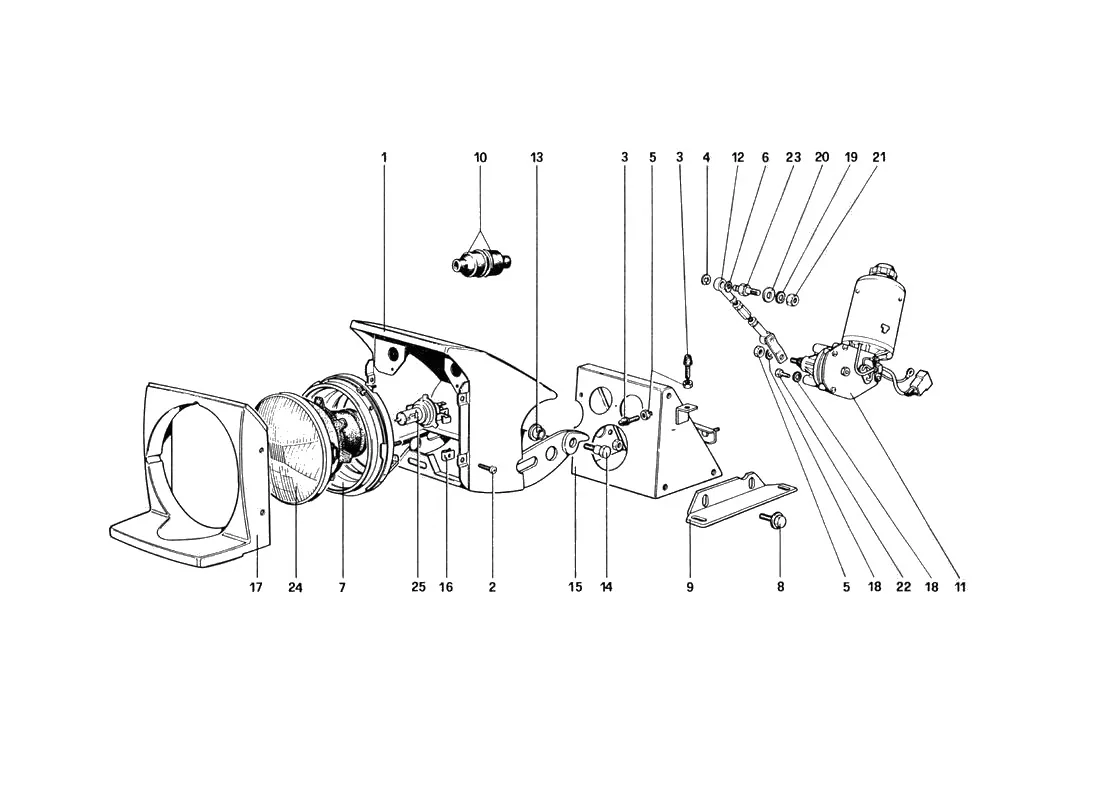 Ferrari 328 GTB/GTS (1985) Lights Lifting Device And Headlights exploded diagram