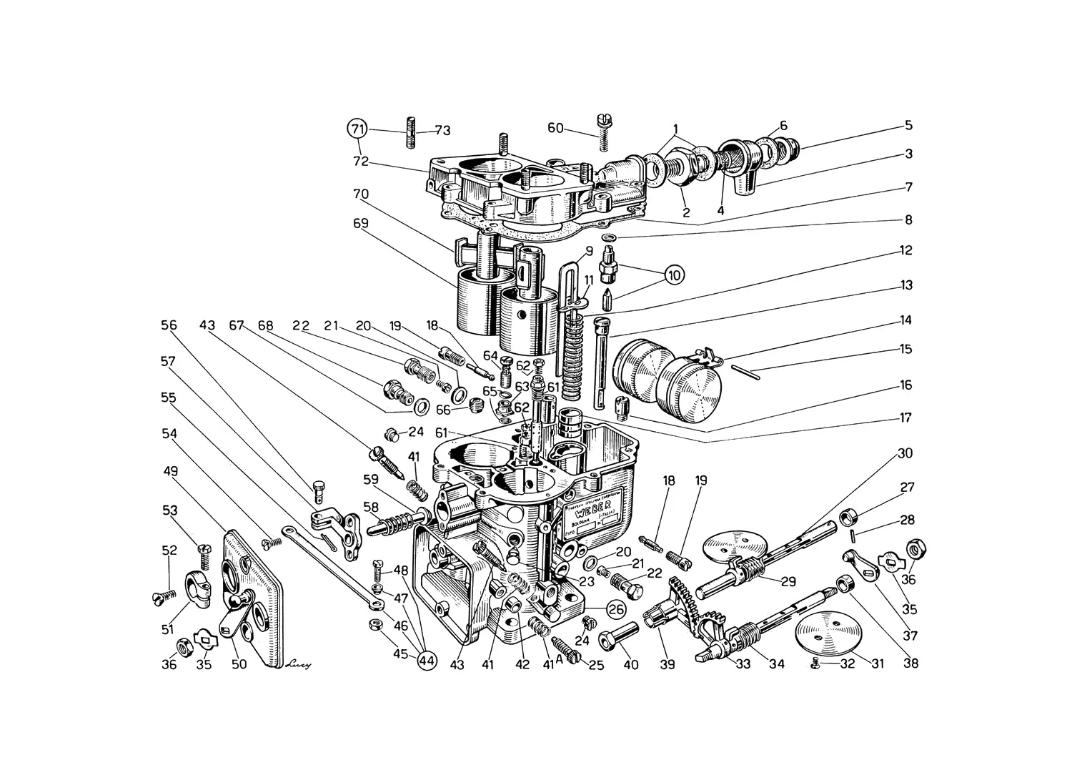 Ferrari 330 GT 2+2 Mk.1 Carburettor exploded diagram