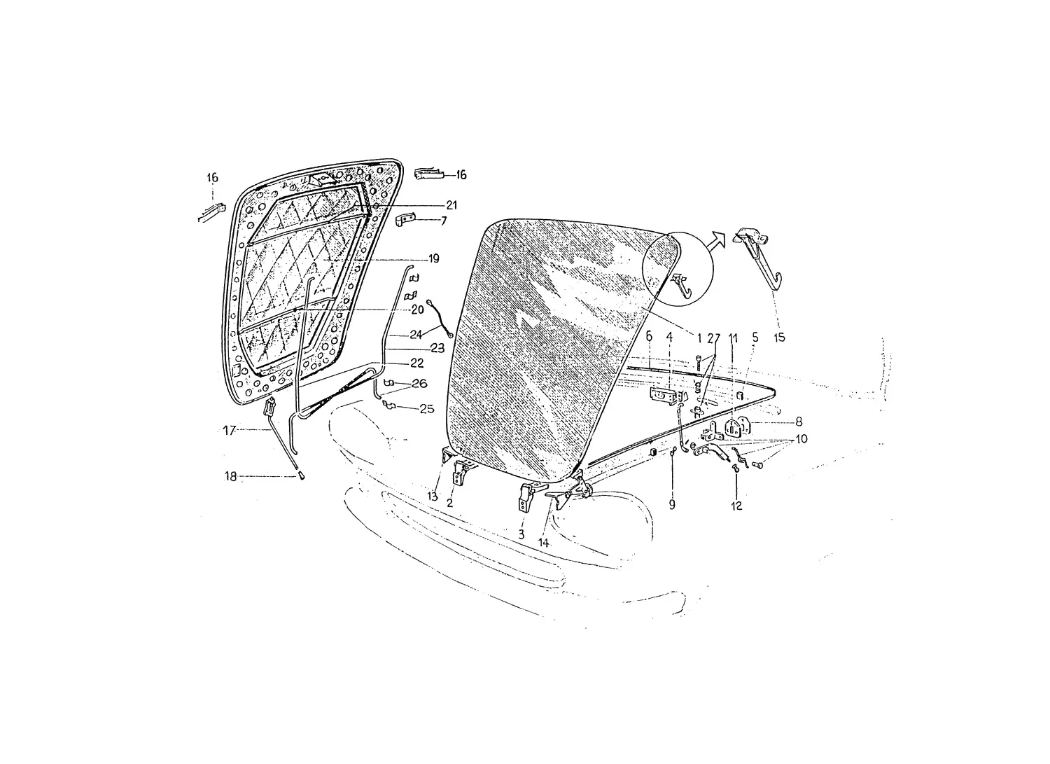Ferrari 330 GT 2+2 Mk.1 Bonnet exploded diagram