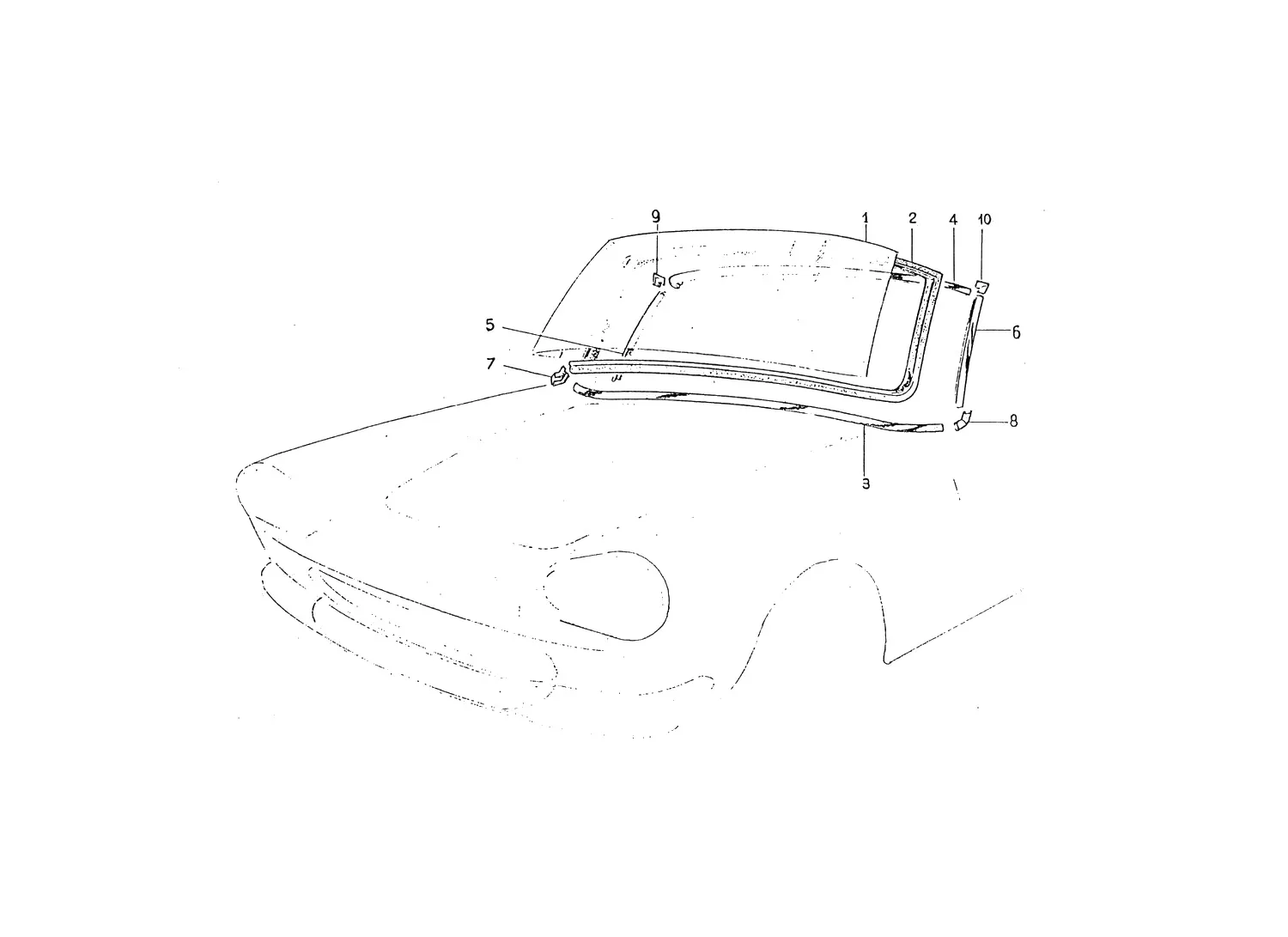 Ferrari 330 GT 2+2 Mk.1 Windscreen exploded diagram