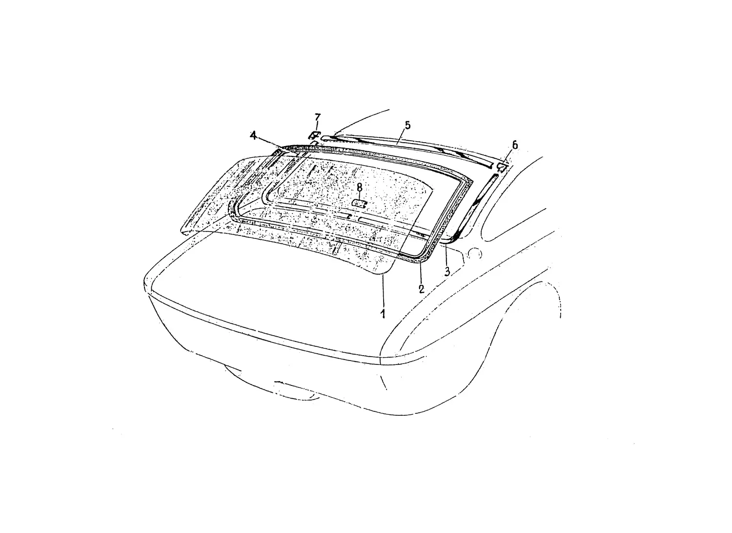 Ferrari 330 GT 2+2 Mk.1 Rear Screen exploded diagram