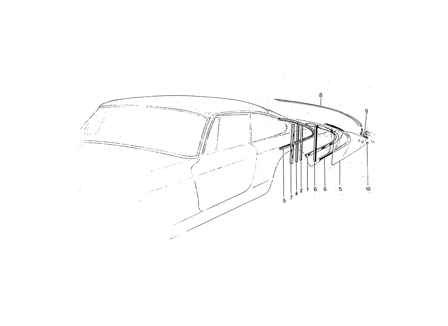 Ferrari 330 GT 2+2 Mk.1 Rear Qtr Light Windows exploded diagram