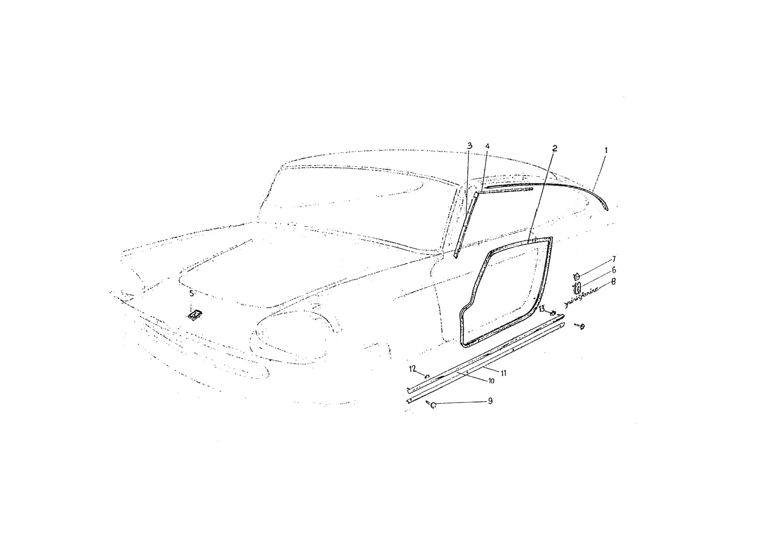 Ferrari 330 GT 2+2 Mk.1 External Side Trim exploded diagram