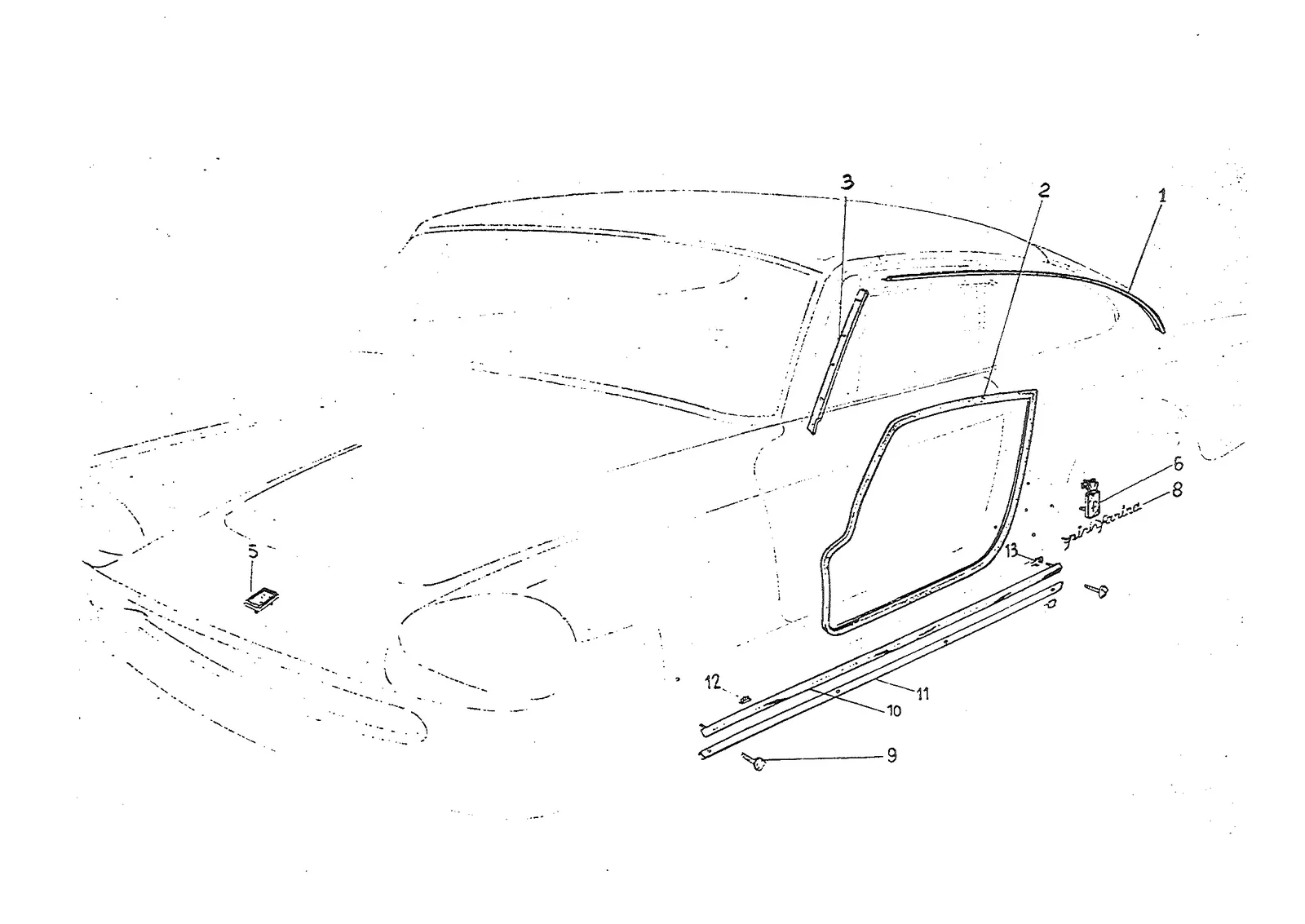 Ferrari 330 GT 2+2 Mk.1 xternal Side Trim exploded diagram