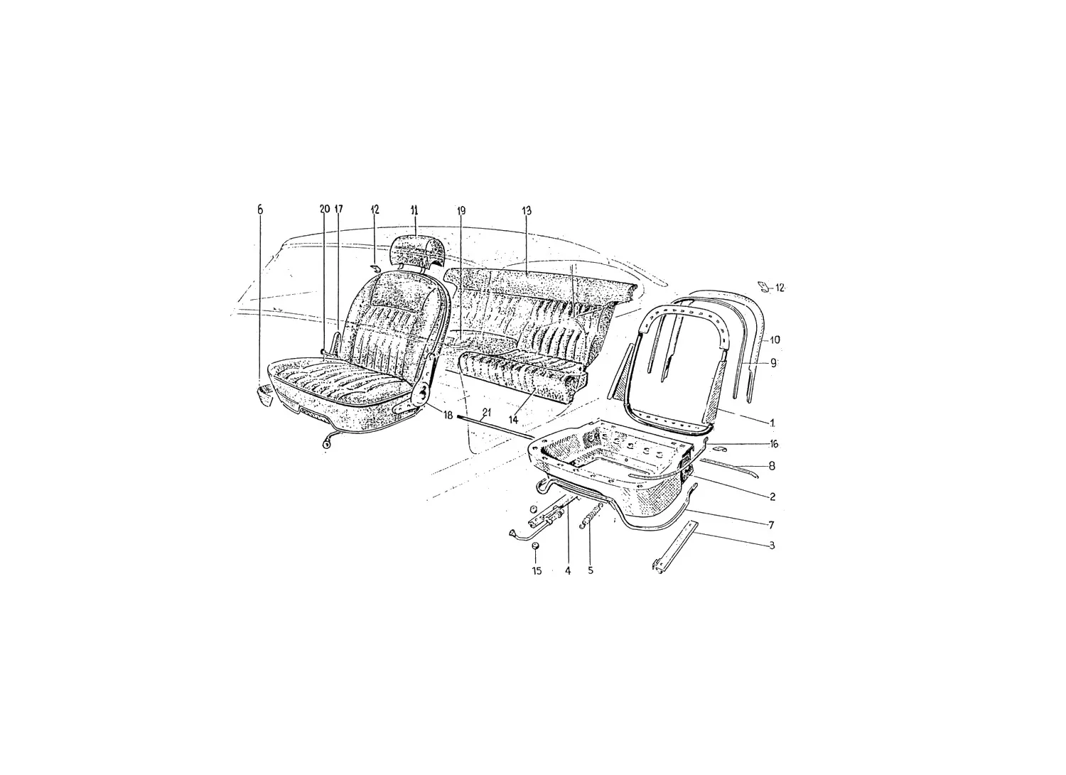 Ferrari 330 GT 2+2 Mk.1 Seats exploded diagram