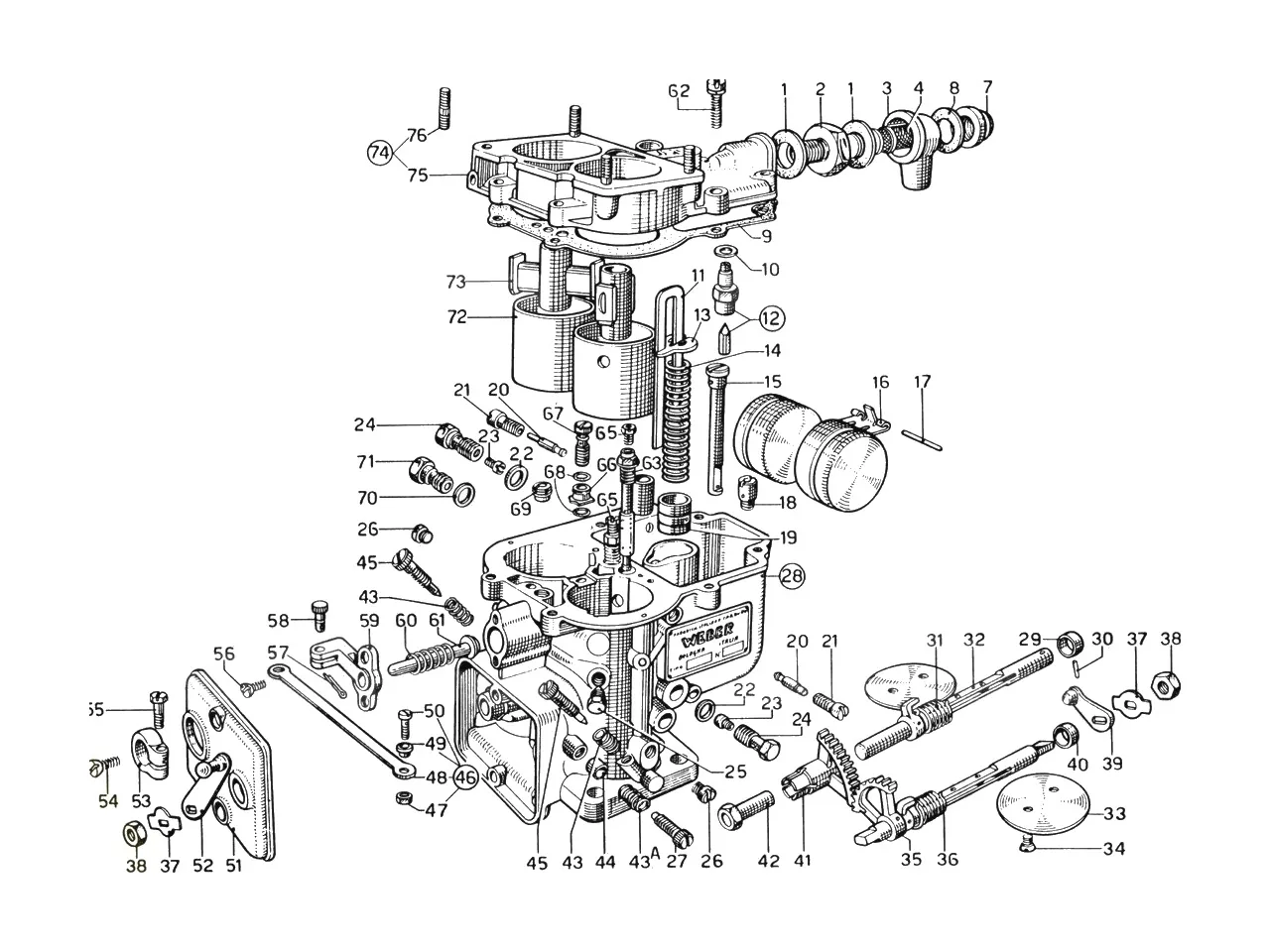 Ferrari 330 GTC Weber Carburettor (40 Dcz/6) exploded diagram