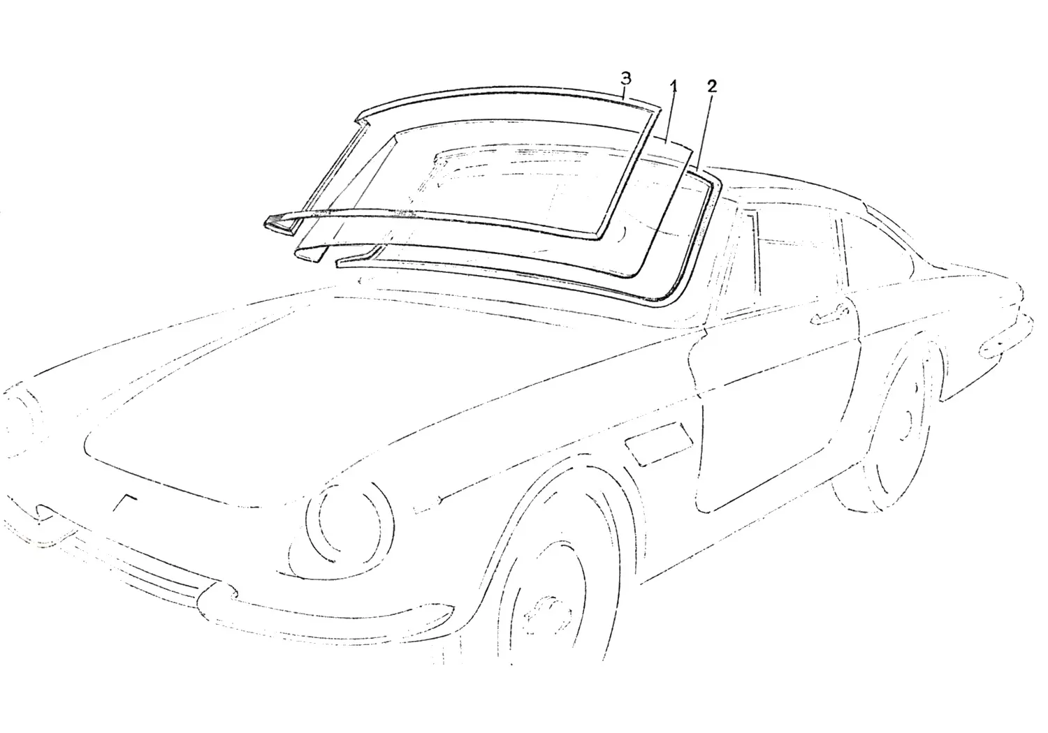 Ferrari 330 GTC Windscreen Components exploded diagram