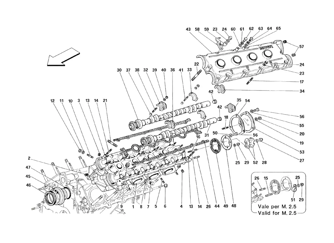 Ferrari 348 tb/ts L.H. Cylinder Head exploded diagram