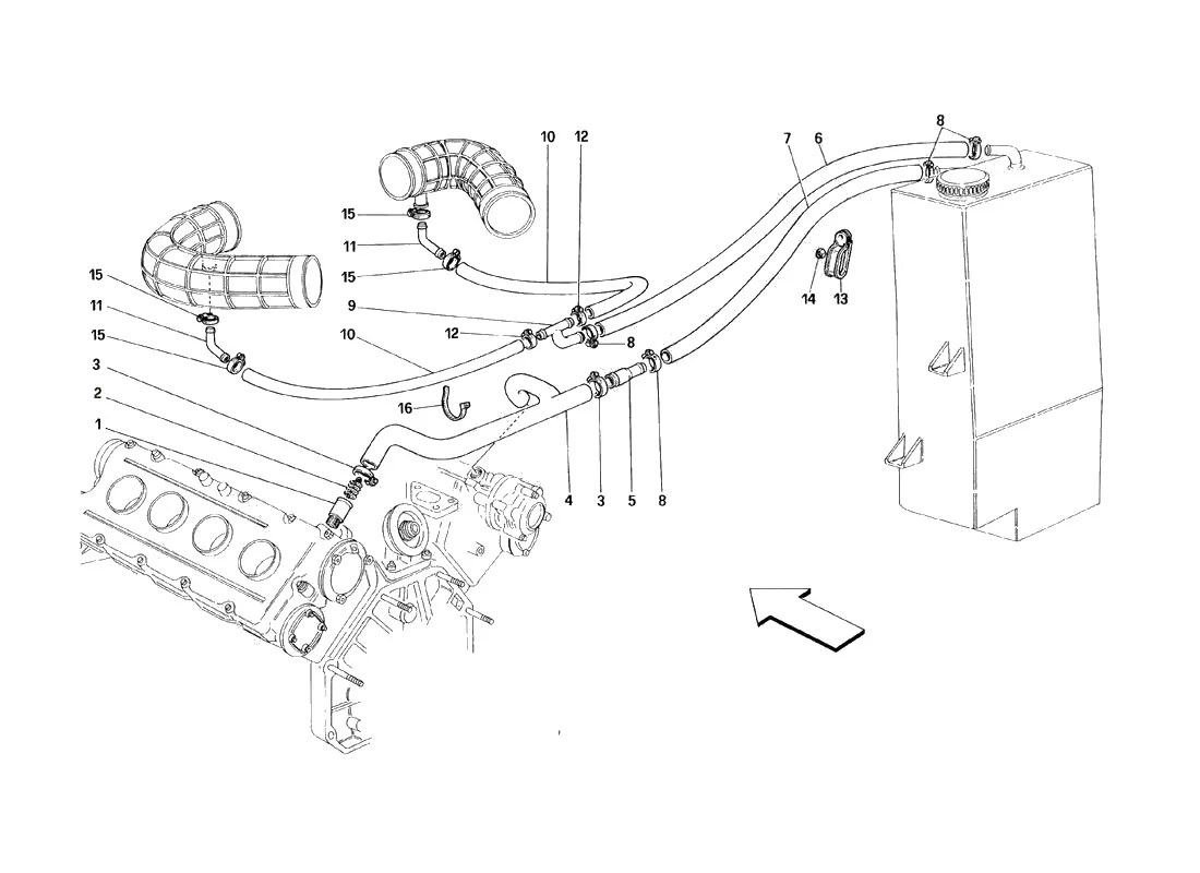 Ferrari 348 tb/ts Blow - By System exploded diagram