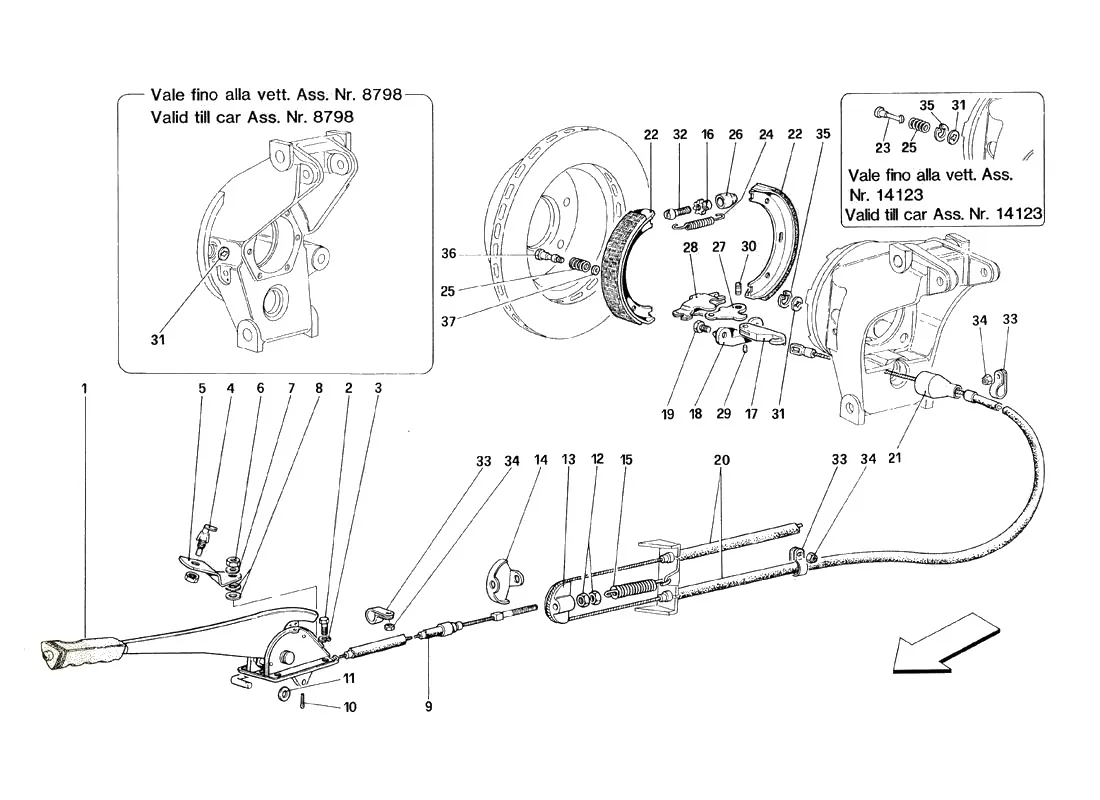 Ferrari 348 tb/ts Hand-Brake Control exploded diagram